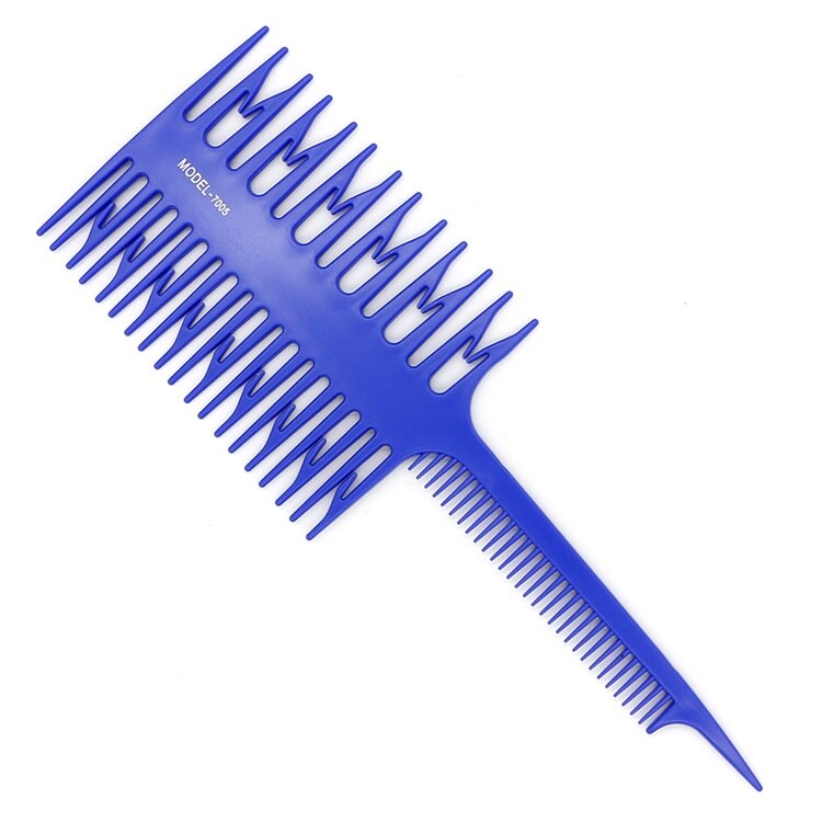 Peine en forma de hueso de 3 caras para teñir el cabello, peine con tinte, peluquería de salón: Blue