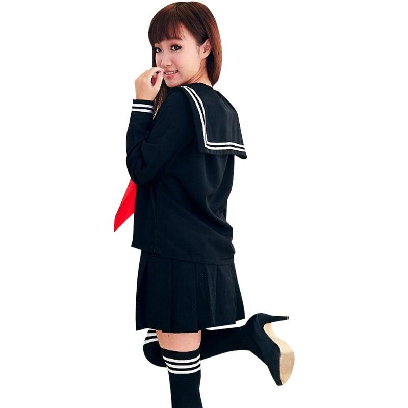 Japanese School Uniform For Girls Sailor Tops+Tie+Skirt Navy Style Students Clothes For Girl Plus size Lala Cheerleader clothing