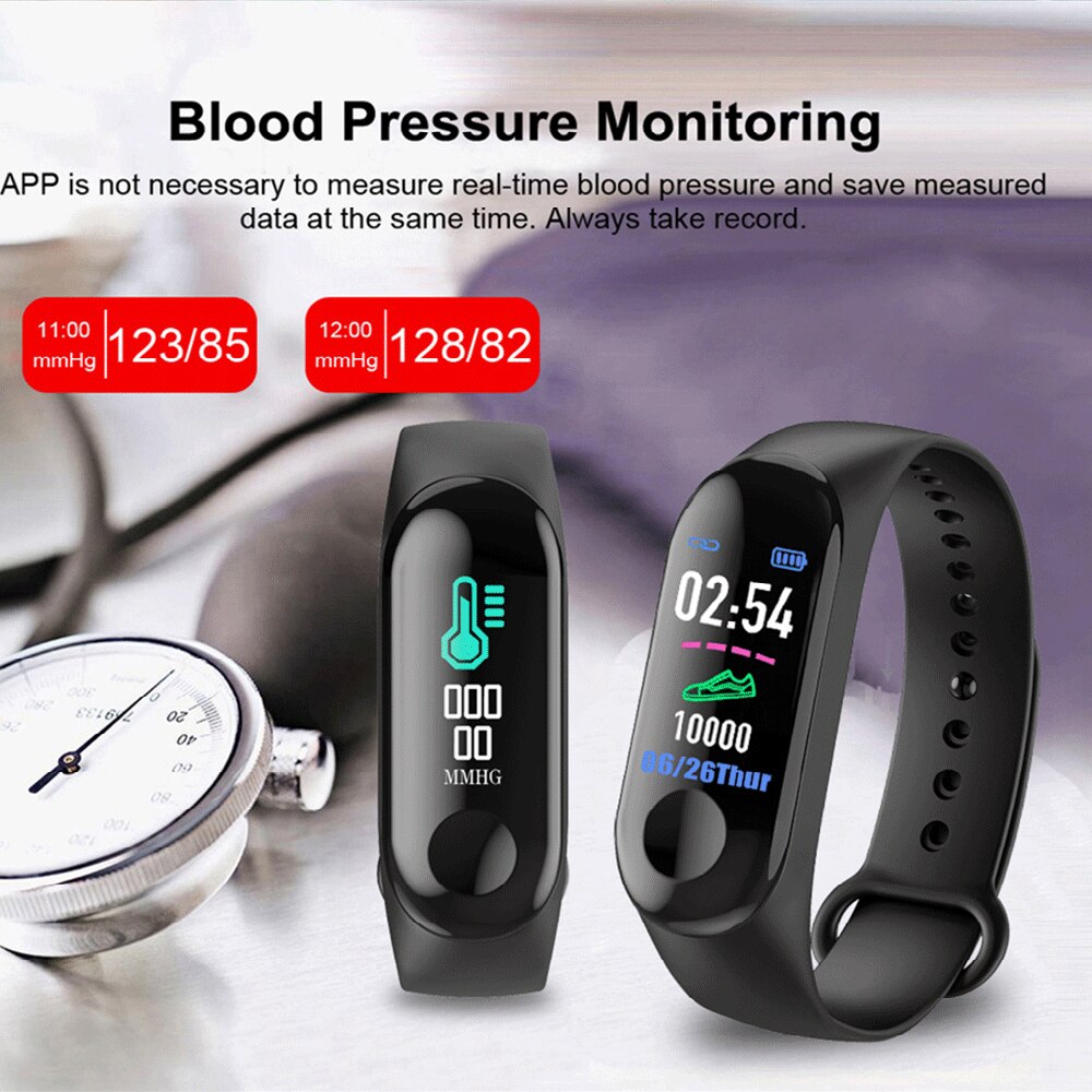 M3 Color Screen Men's Smartband Heart Rate Blood Pressure Mode Sleep Monitoring Multiple Reminders IOS Android Smart Watch