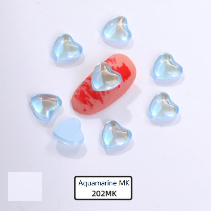 10Pcs 8mm Heart Rhinestone Flat Stones For Manicure Glitter Nail Jewelry Heart Nail Art Kawaii Nail Decoration Korean Nail Parts: Aqiamarine MK