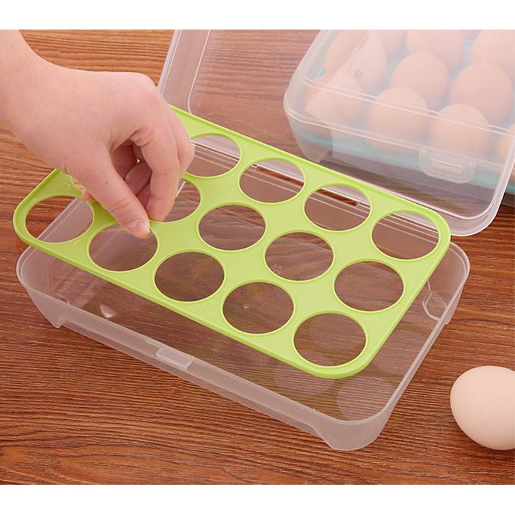 15 eggholder esker skuff oppbevaring plast kjøleskap egg eske beholder anti-kollisjon gjennomsiktig egg kartong kjøkken verktøy