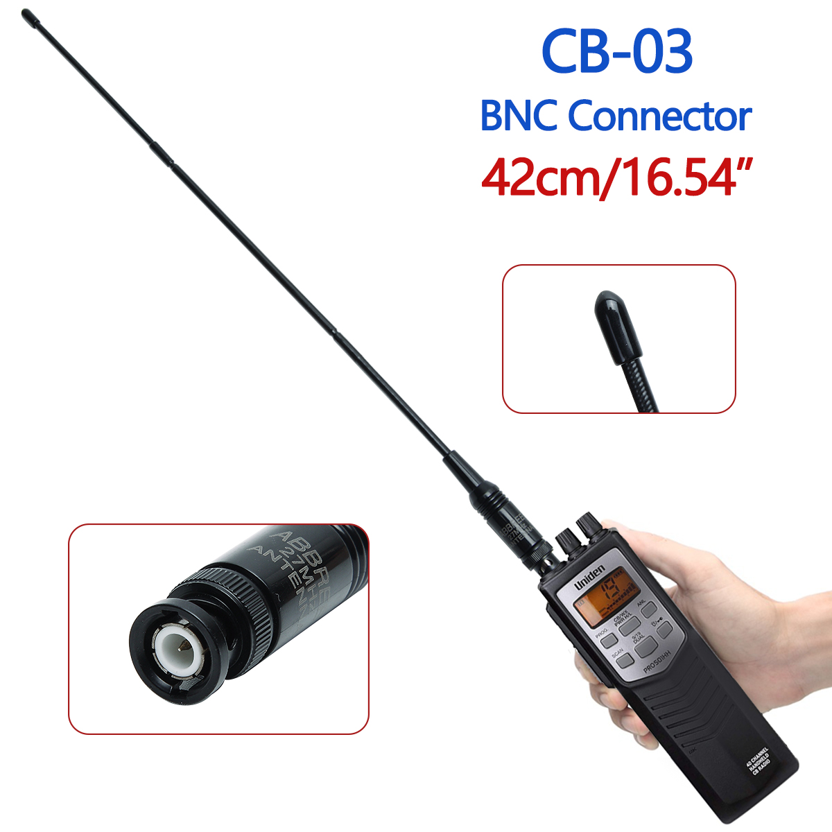 Abbree 27 mhz bnc antenn 42cm handhållen walkie talkie tvåvägs radioantenn för cobra midland uniden anytone cb portable radi