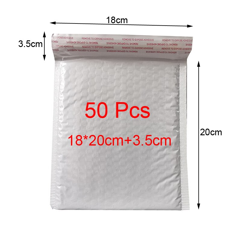 50 Pcs White Foam Envelope Bags Self Seal Mailers Padded Envelopes With Bubble Mailing Bag Packages Bag: 50 Pcs 18x20cm