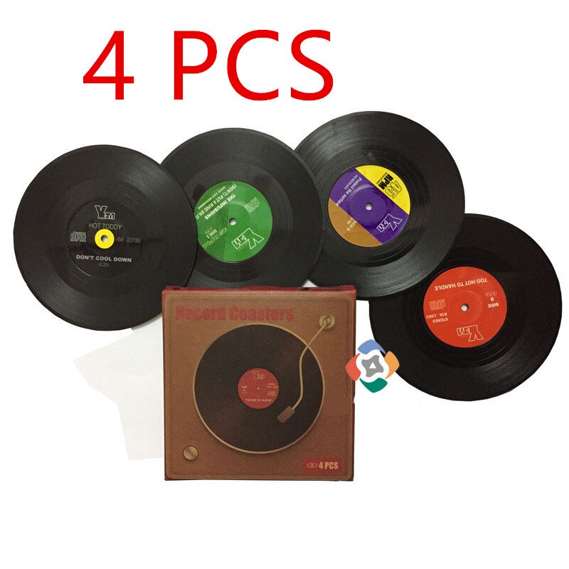 Mat Pad Table Placemat Stand for Mugs Cup Holder Coaster Heat-resistant Cup Coasters Vinyl Record Environmental Plastic: Black 4PCS