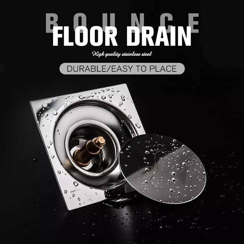 Brass Bounce Floor Drain Square Pop Up Floor Drain Bathroom Cover Shower Room Push Down Drain Plug Anti-Odor Bath Shower Drain