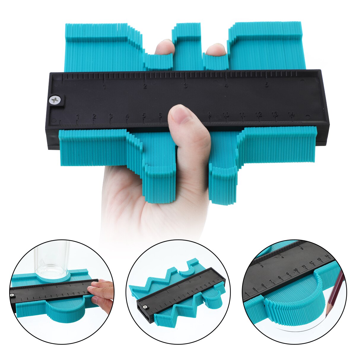 Plastic Shape Contour Gauge 12/14/25cm Duplicator Profile Measurement Tool Meter Model Saker Contour Gauge Profile Tool: green 14cm