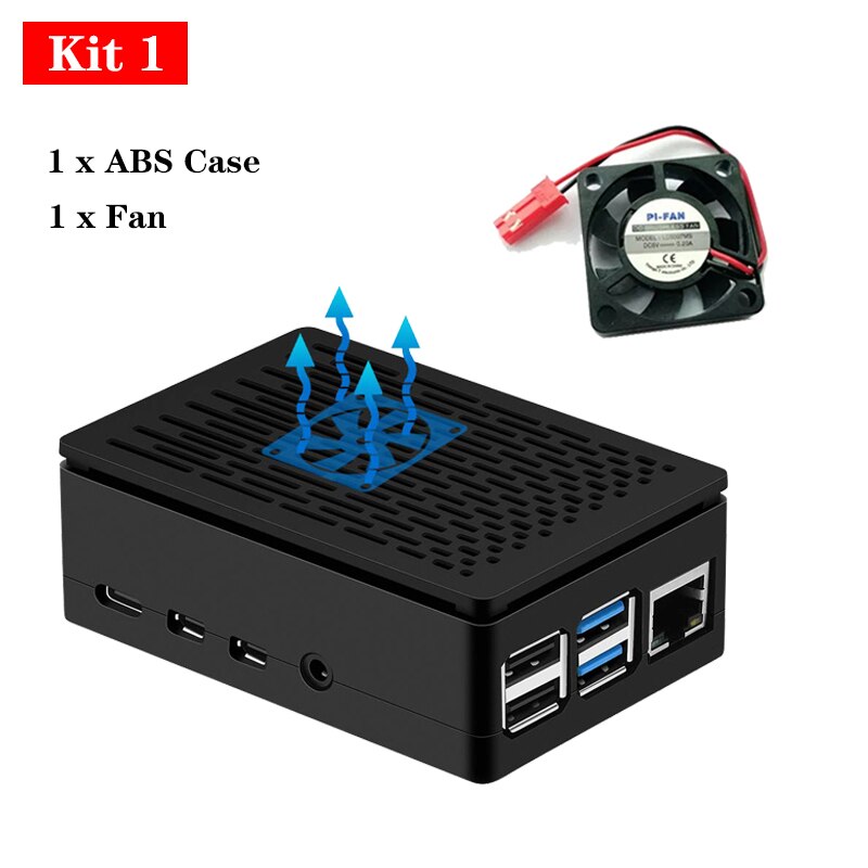 For Raspberry Pi 4 Case Protective ABS Case Black Box Shell Enclosure + Cool Fan Aluminum HeatSink for Raspberry Pi 4 Model B 4B: Bundle 1