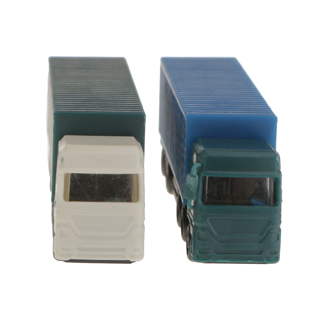 2Pcs Modell Container Lkw Figur Transporter Lkw Fahrzeug Auto 1:150 N Skala Gebäude Landschaft Layout