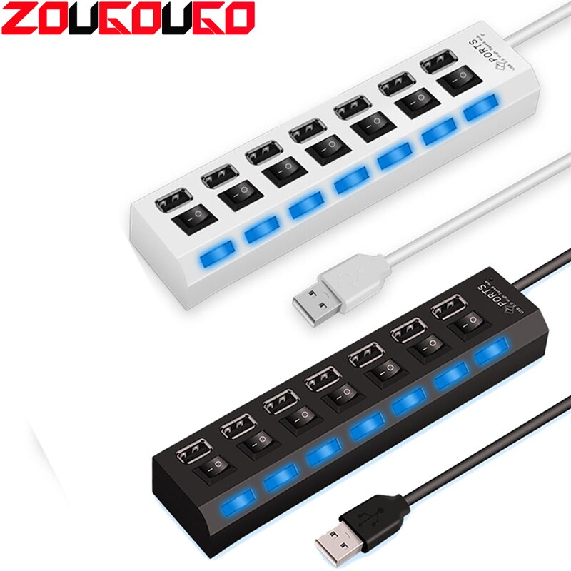USB Hub 7 Ports High Speed USB 2.0 Hab Adapter Hub USB Splitter Extender For PC Laptop Computer