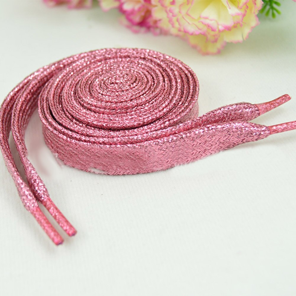 Cordones de hilo dorado y plateado brillante para zapatillas deportivas, cordones planos para correr, cordones de zapato colorido para hombre y mujer, 1 par: pink