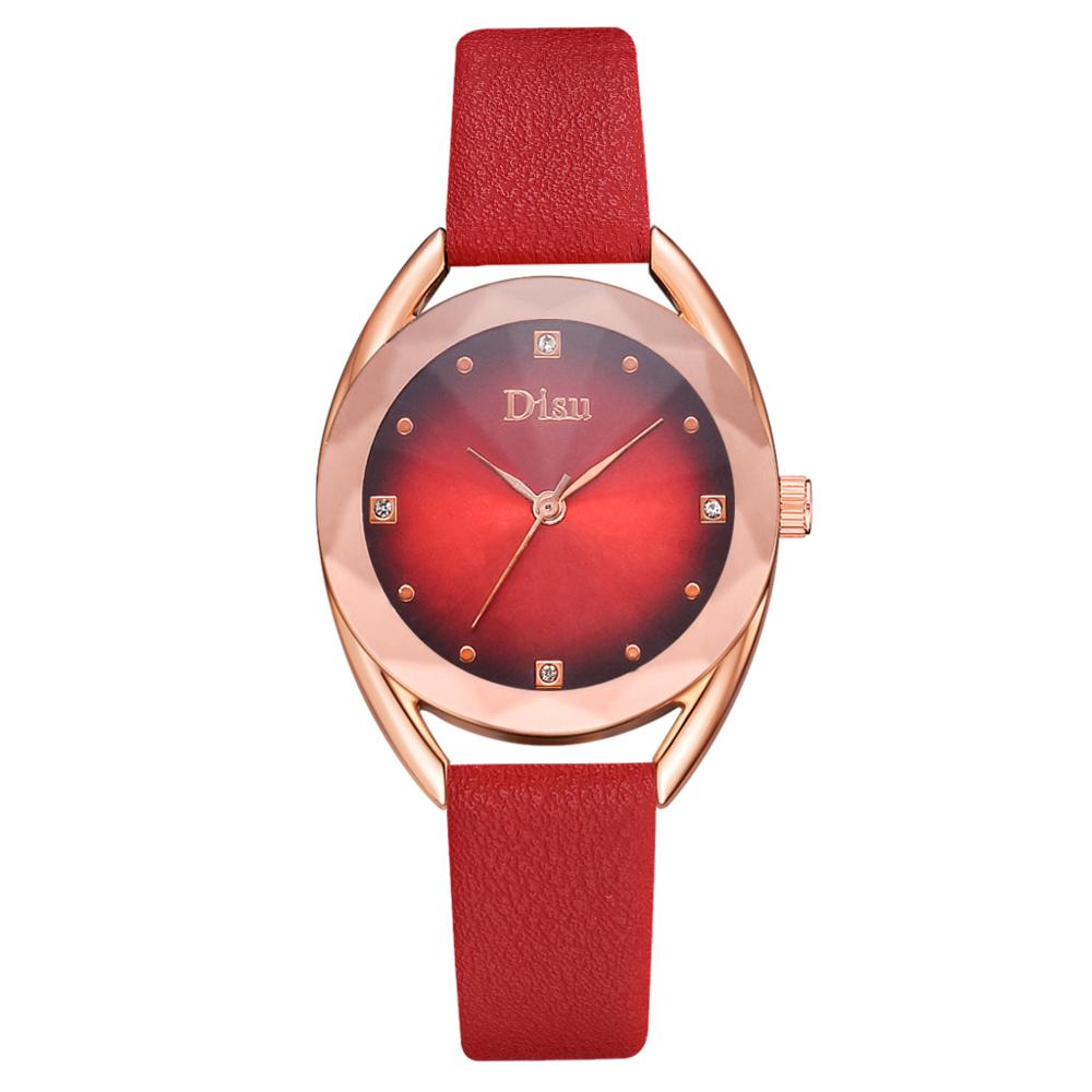 Set leren horlogebanden voor dames, casual dameshorloge met gradiënt wijzerplaat en armbandhorlogeset: Rood