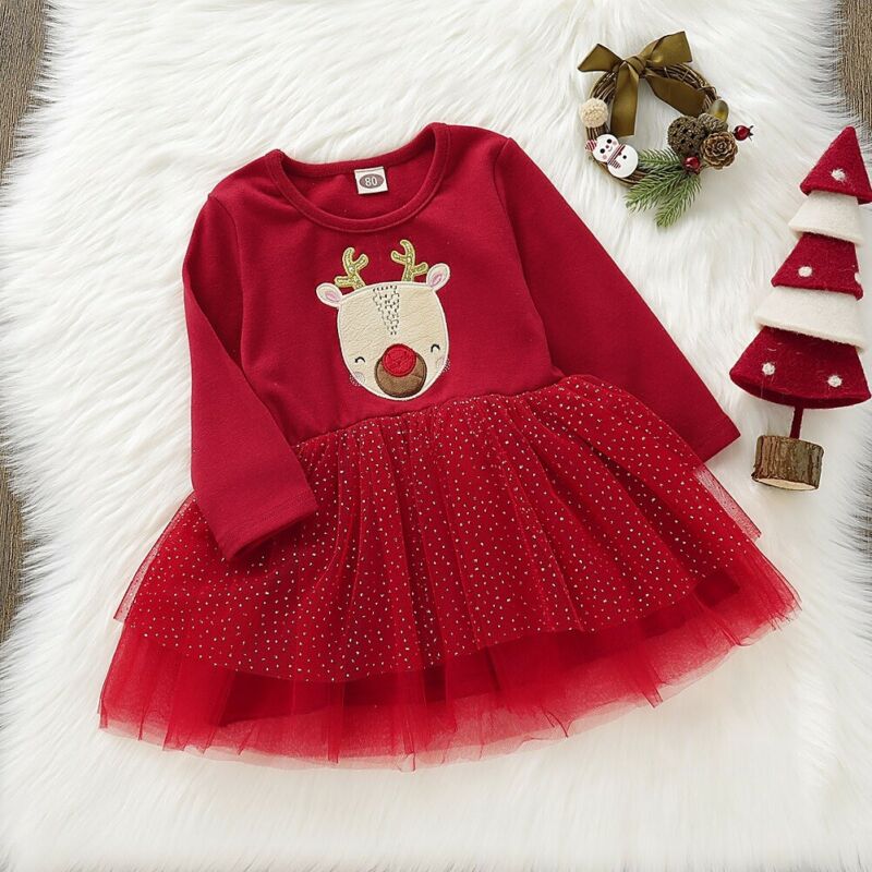 Robe De Noël Bébé Fille En Tulle Et Velours - Manches Longues, Col Carré, Dos Smocké, Tailles 9-12M à 3-4 Ans
