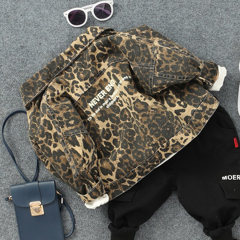 Neue Jungen jacken Denim Leopard Jeans Kinder Mäntel Kinder Oberbekleidung Frühling Herbst 2021CT020