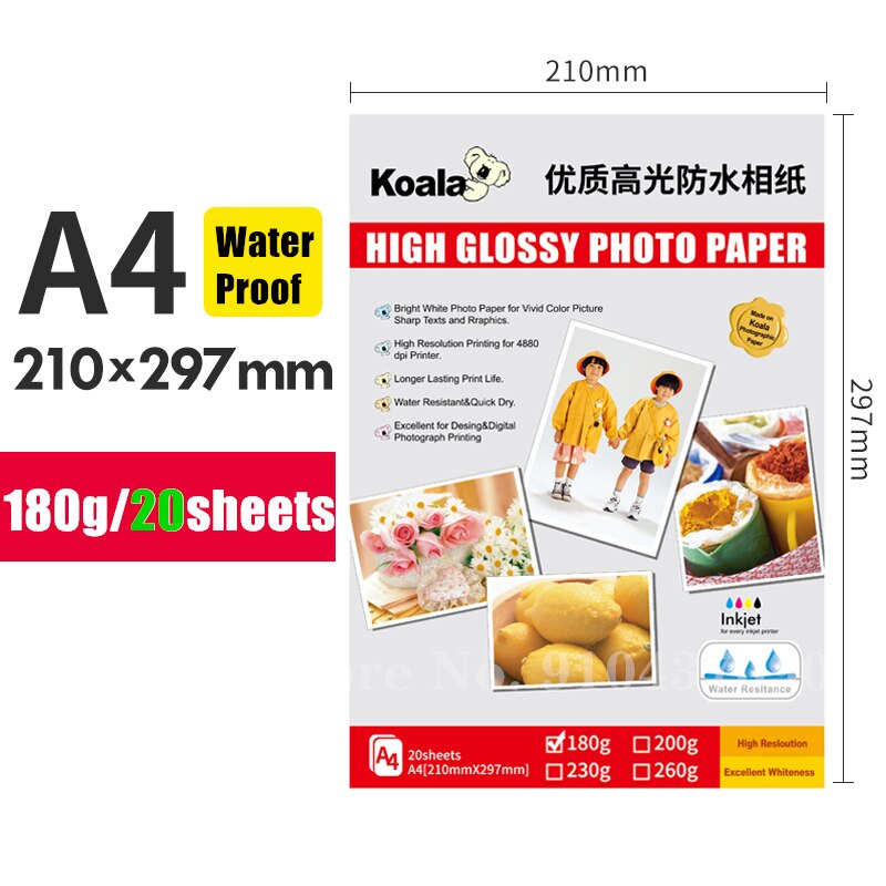 100Sheets 5 Inch 6 Inch 7 Inch Photo Paper 3R 4R 5R Photo Studio Paper 20 Sheets A4 Glossy Photo Paper Suitable For Album Photos: A4 180g 20sheets