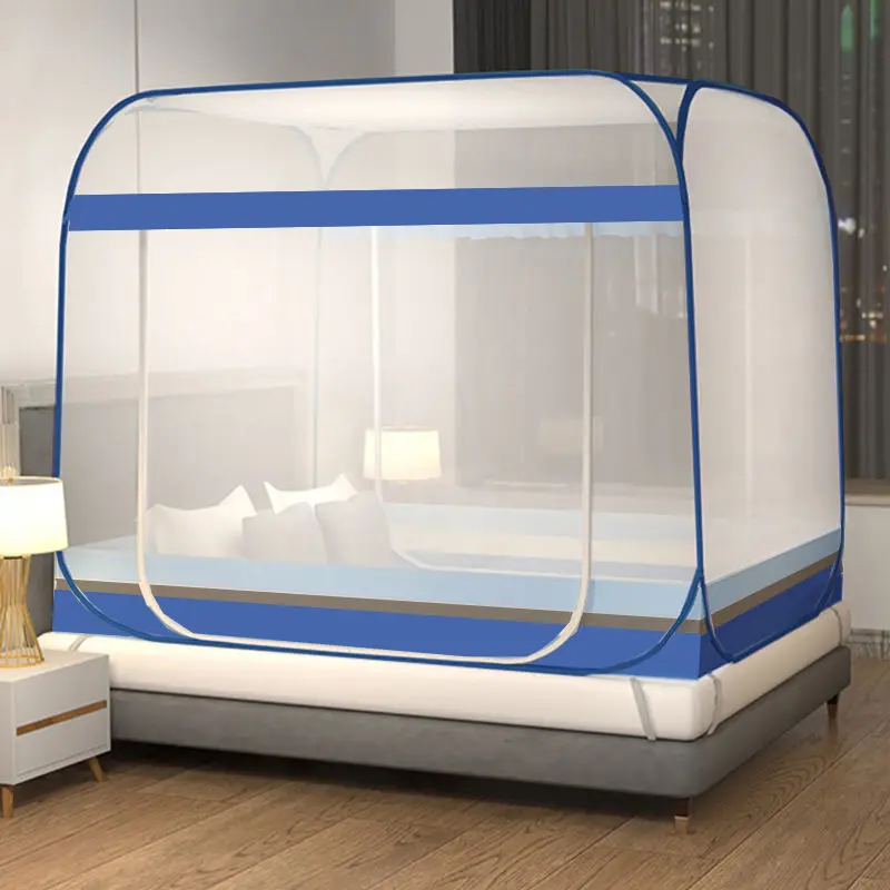 1pc Double Door Easy-Setup Portable Mosquito Net with U-Shaped Zipper -Perfect for Camping,Gardens,Patios,and Bed Protection 모기장: King / SKY BLUE