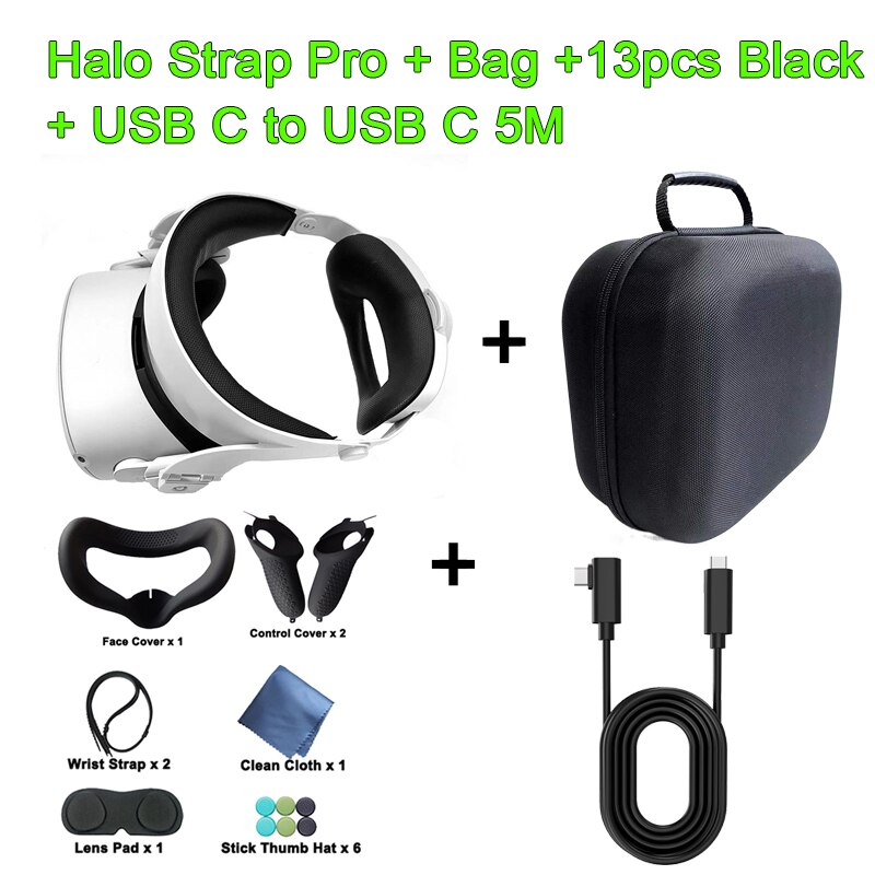 Halo Strap Adjustable for Oculus Quest 2 VR Increase Supporting force and Improve Plate Comfort Forehead Quest2 Accessories: ProBag13pcsWC2CCable