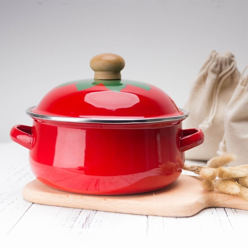 18cm 1.5L Tomato Enamel Soup Pot Stockpot Mini Saucepan Milk Egg Noodles Cooking Pan for Induction Cooker Gas Cooker