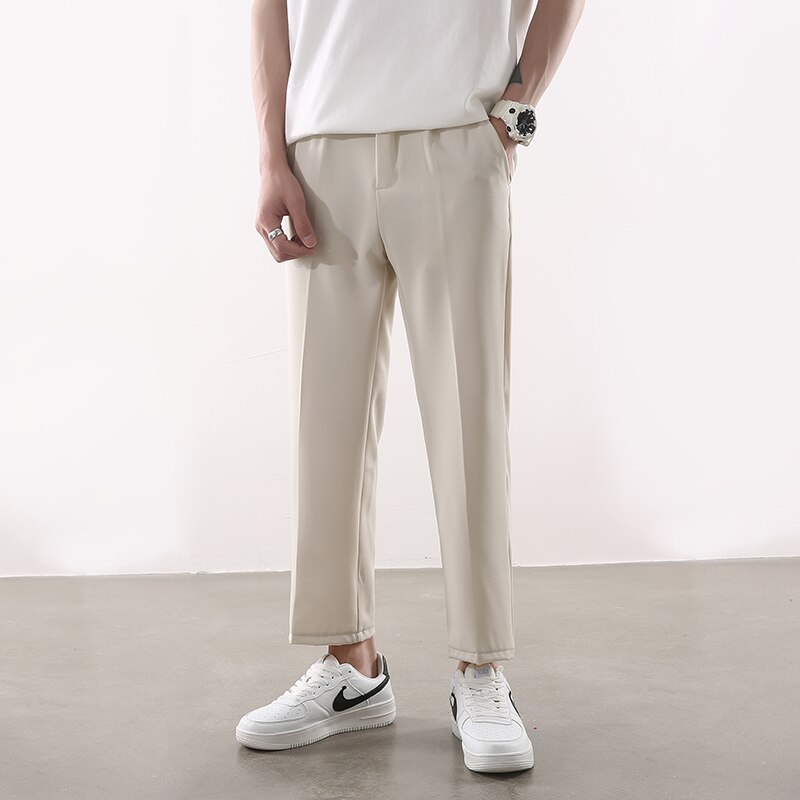 Zomer Pak Broek Mannen Slanke Mode Kaki Grijs Zwart Jurk Broek Mannen Koreaanse Losse Rechte Dunne Casual Broek Mens Brede been Broek