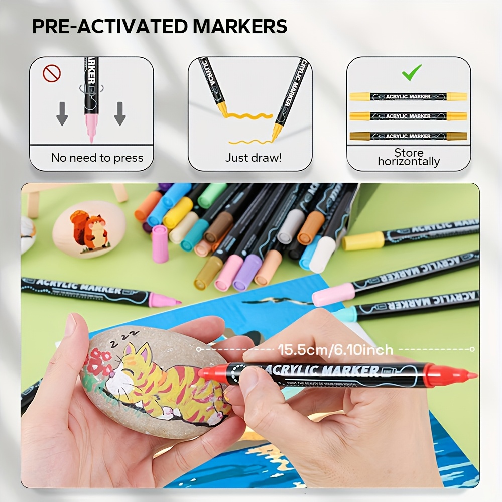 Dual Tip Acrylic Pens Markers, Double Tip Premium Acrylic Markers, Acrylic Markers for DIY Crafts Making Art Supplies