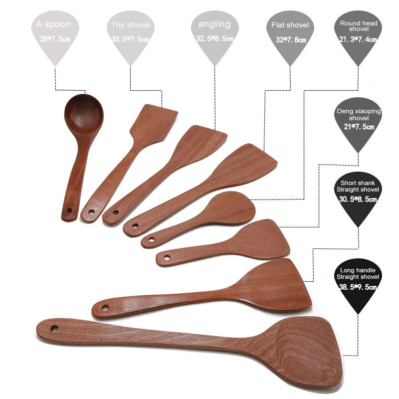 Juego de utensilios de cocina antiadherentes de madera de teca, espátula, pala, sopa, cuchara de arroz, herramienta de cocina, vajilla, 1 ud.