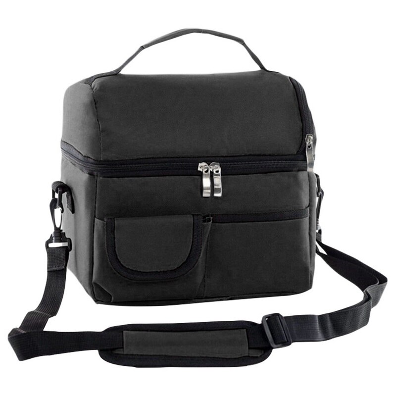 Adisputent dubbeldeks lunchtas thermische isolatie tas waterdichte lunchtas die voedsel vers houdt multifunctionele picknickkoffer: Zwart