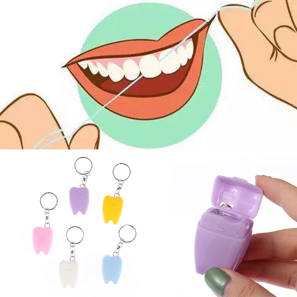 Willekeurige Kleur 2 STUKS 15M Dental Floss voor Tanden Reinigen Mondverzorgingskit Mondhygiëne Mint Geur Draagbare sleutelhanger tanden Floss