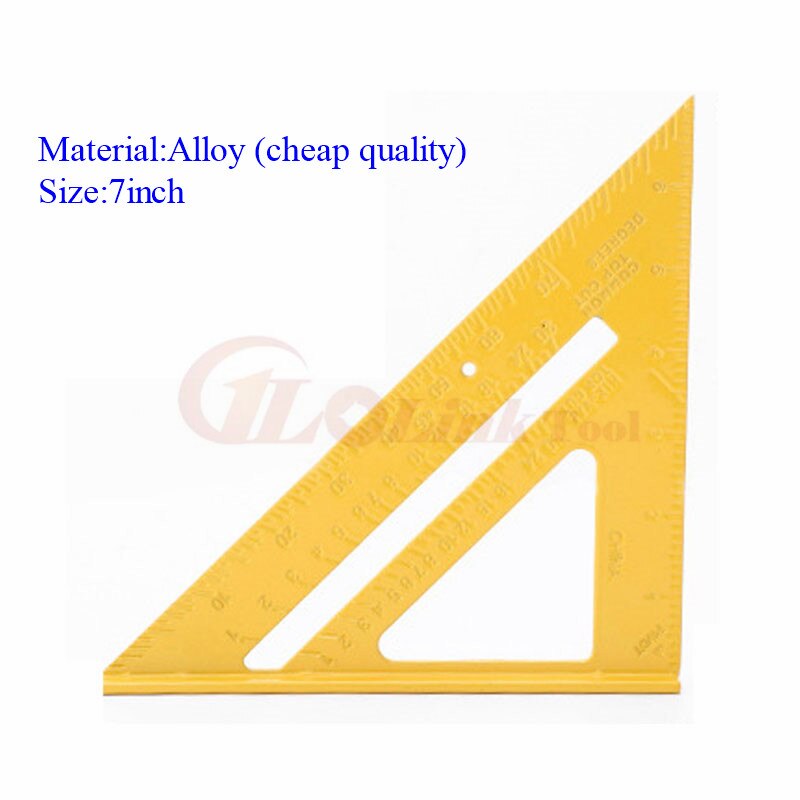 Angle Ruler 7/12 inch Metric Aluminum Alloy Triangular Measuring Ruler Woodwork Speed Square Triangle Angle Protractor Measuring: 7inch alloy YELLOW