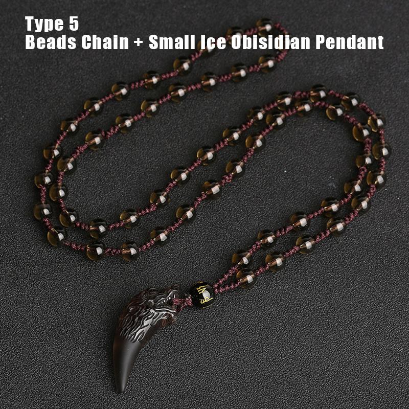 Wolf tooth Black Obsidian Pendant Necklace Amulets And Talismans Couple Natural Stone Necklace For Women Men Lucky Jewelry: Type 5