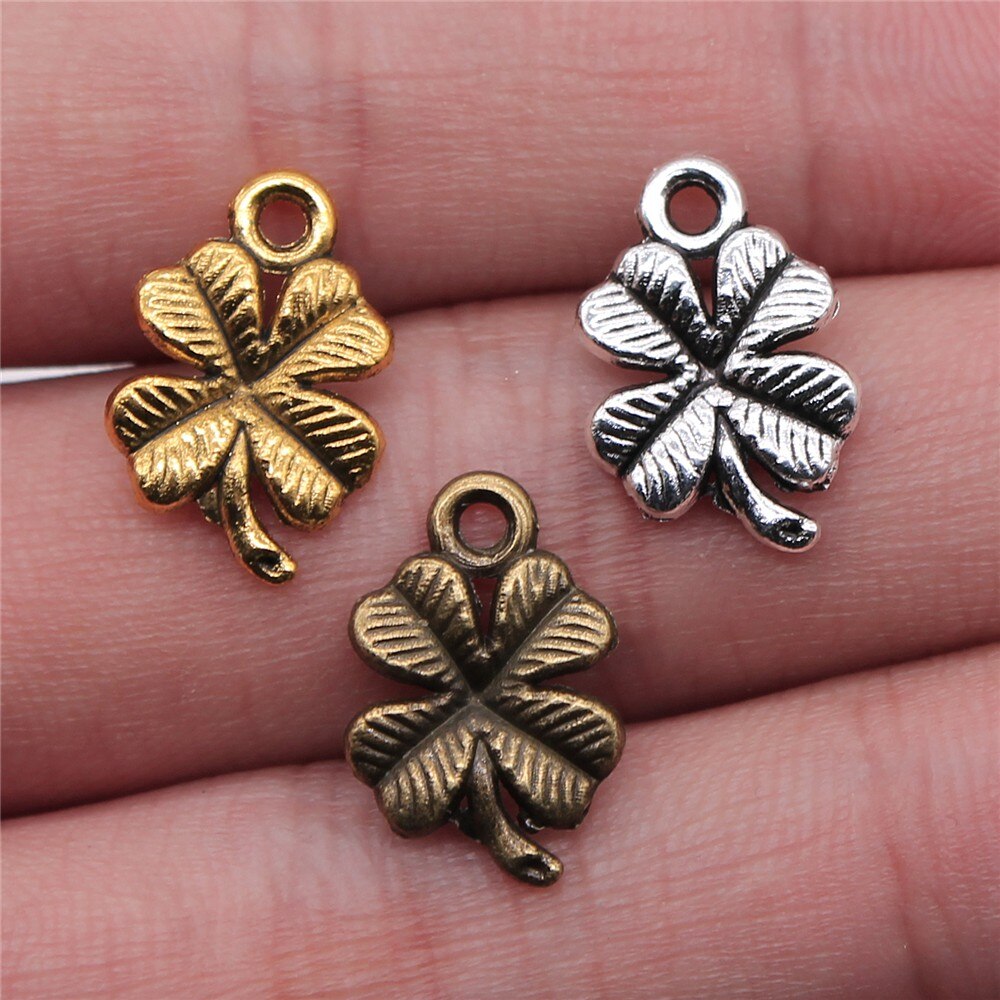 40pcs 17x11mm 3 Colors Lucky Irish Four Leaf Clover Charms DIY Handmade Jewelry Pendant