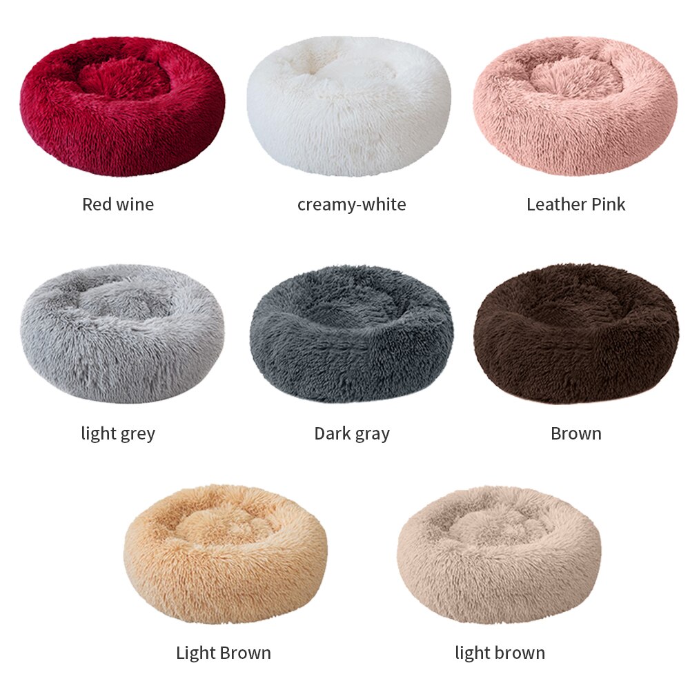 Ronde Pluche Kat Bed Huis Zachte Lange Pluche Kat Bed Ronde Hond Bed Voor Honden Katten Nest Winter Warm slapen Bed Puppy Mat