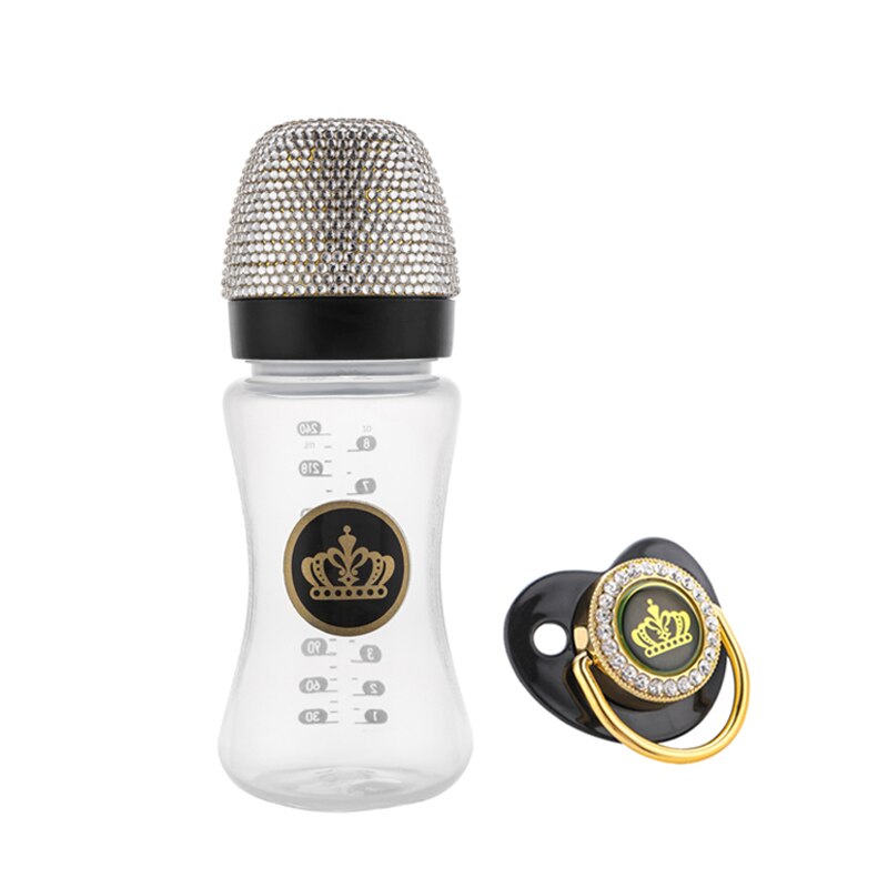 BLINGONLY Rhinestone Milk Feeding BPA Free Food Grade Plastic Gold Bling Baby Bottle: White Set