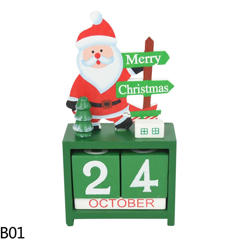Christmas Wooden Craft Santa Claus Snowman Elk Christmas Advent Calendar With Painted Blocks Countdown Christmas Decoration: B01-santa claus