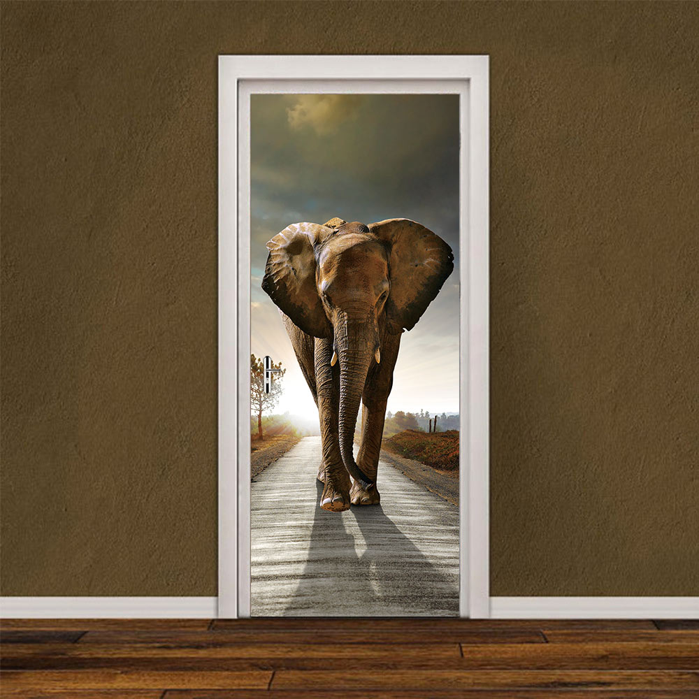 3D Cute Elephant Door Sticker DIY Mural Selfadhesive Wallpaper Removable Waterproof Poster Stickers Home Decor Decals: 95x215cm