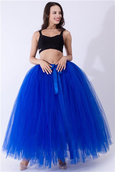 Schwarz Hoopless Lange Petticoat Hochzeit Krinoline Ballkleid Unterrock Schichten Tüll Rock Frau Erwachsene Tutu Braut Zubehör: Royal Blue