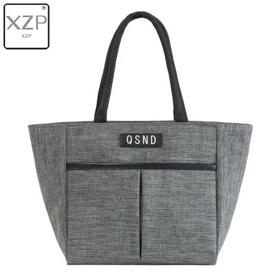 XZP Solid Color Waterproof Nylon Portable Zipper Lunch Bags Women Student Lunch Box Thermo Bag Office School Picnic Cooler Bag: Dark Grey