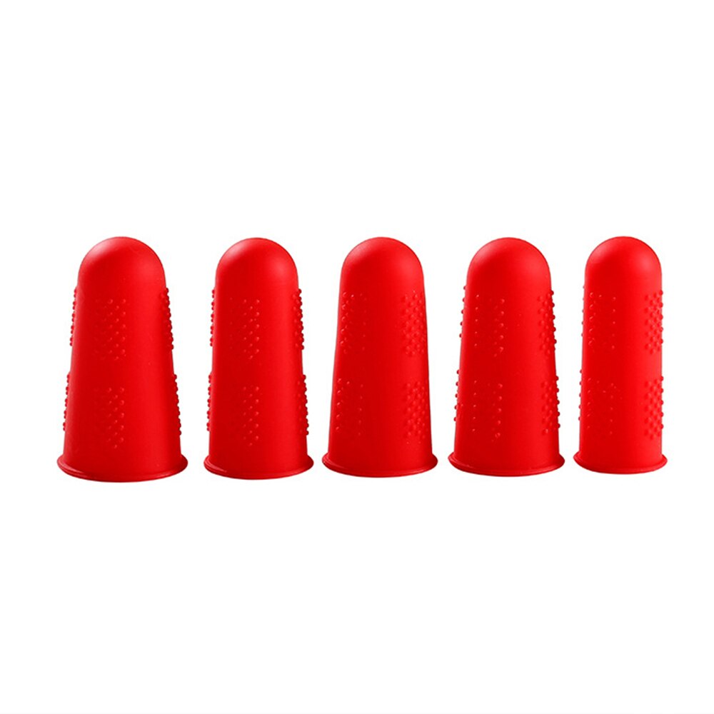 3Pcs/5Pcs Set Siliconen Vinger Beschermer Mouw Cover Anti-Cut Hittebestendige Vinger Mouwen Grote Koken keuken Gereedschap: Red / 5pcs