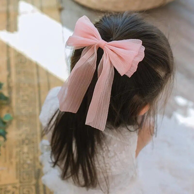 Leuke Meisjes Crystal Mesh Streamer Haar Bogen Op Alligator Clip Prinses Strik Haarspeld Terug Hoofd Haarspeldjes School Hoofddeksels