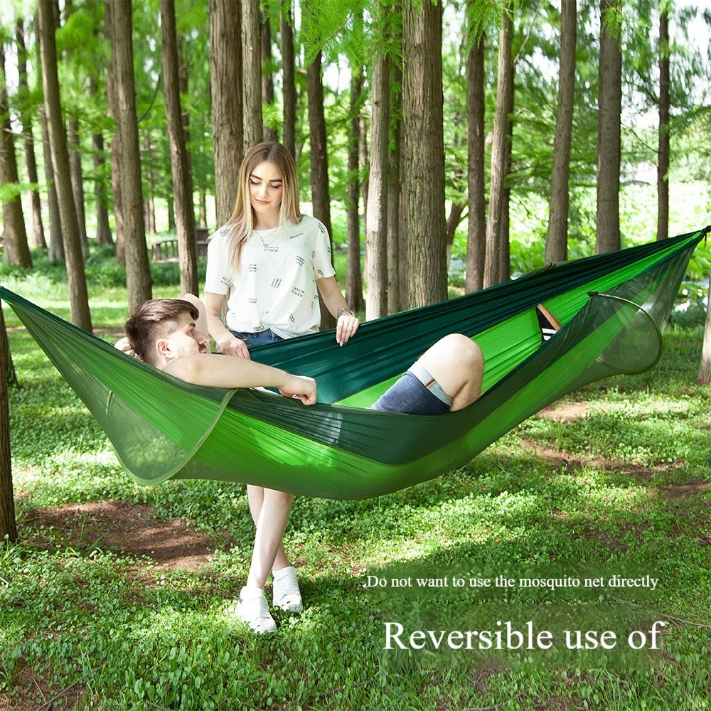 Hamaca para acampar con mosquitera, hamacas portátiles de paracaídas para exteriores, columpio, hamaca para dormir, material para acampar