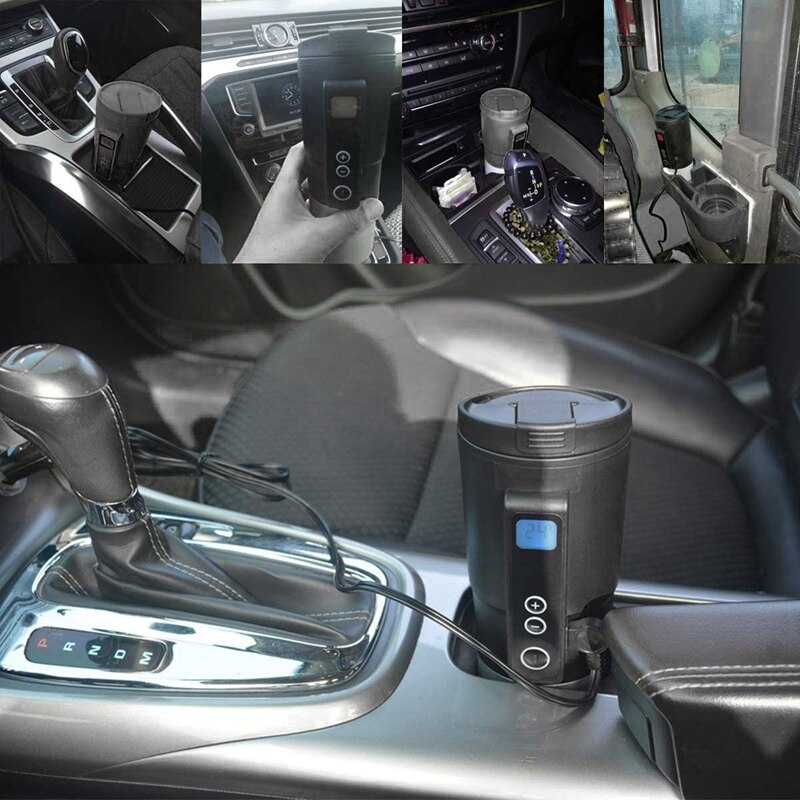 12V 410ML Digital Display Electric Water Vacuum Cup Thermostat Car Home Temperature Control Heating Mug Kettle 90°C