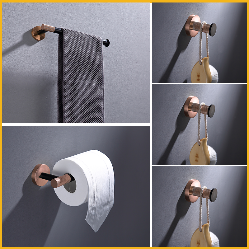 Accessoires voor badkamerbeslag Roestvrij staal Handdoekring Bar Toiletpapierrek Kapstok Tissuehouder Set Geborsteld rosé goud