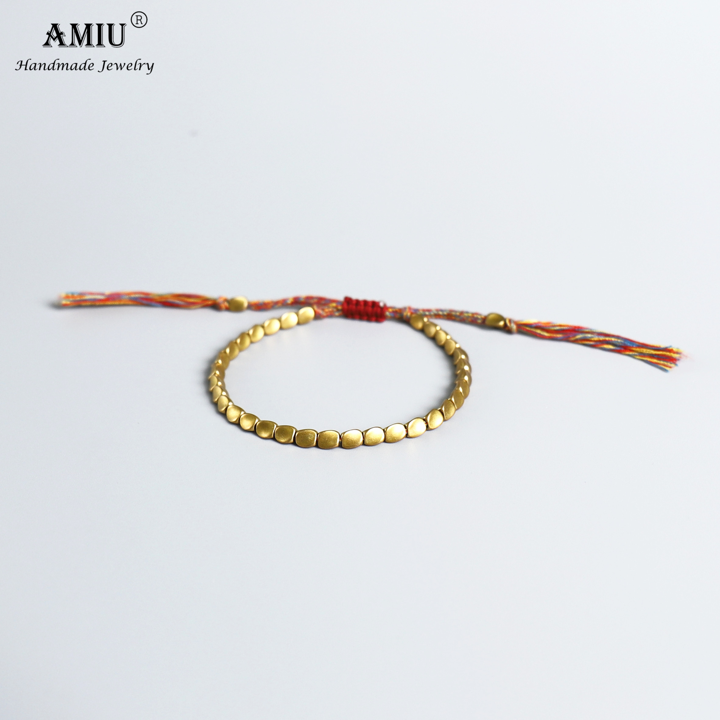 Pulseira de algodão feita à mão amiu, contas de cobre tibetanas, corda da da sorte, bracelete para mulheres e homens