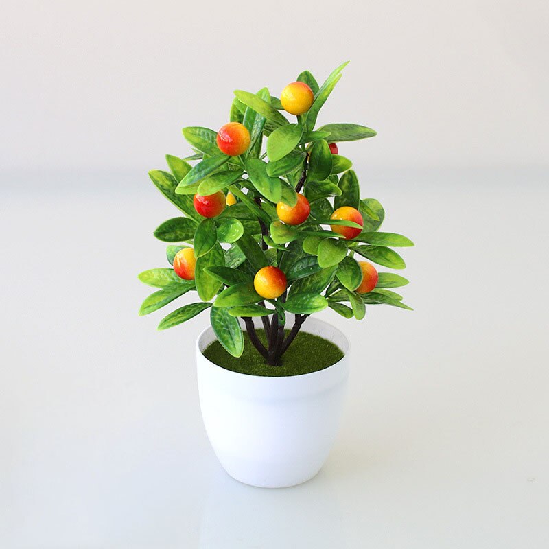 Kunstige planter bonsai appelsin granatæble frugt chili træ potte vindueskarm dekoration hjemme bord dekoration mini plast ornament: 18