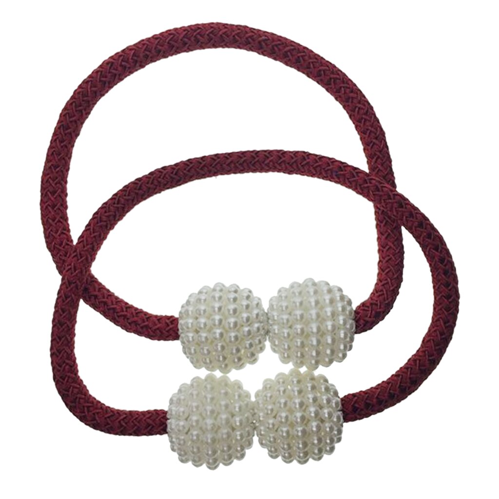 2Pcs Pearl Curtain Voile Tiebacks Tie Backs Buckle Clips Holdbacks: Wine Red