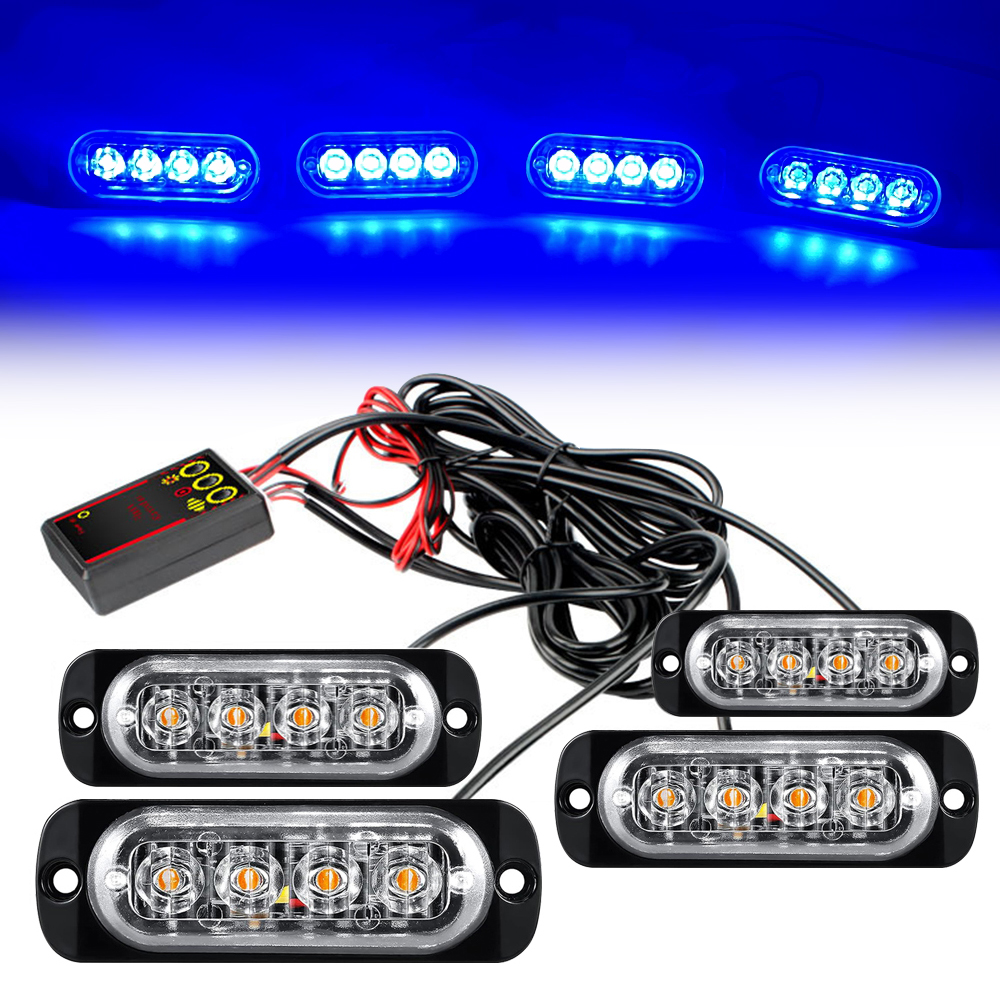 Luz LED para parrilla de coche 4 en 1, luces LED de advertencia intermitentes, barra, camión de bomberos, motocicleta, policía, lámpara de emergencia, lámpara para remolque SUV, 12/24V: changeable