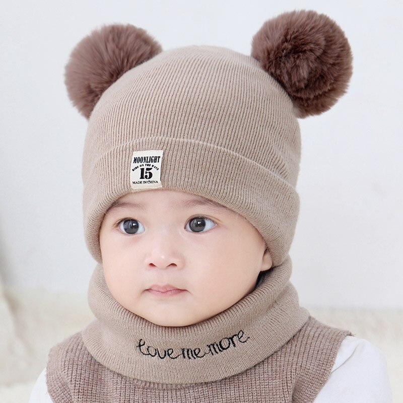 Herfst winter baby mutsen voor kinderen sjaal set pompom meisjes jongens mutsen mutsen kinderen pasgeboren muts