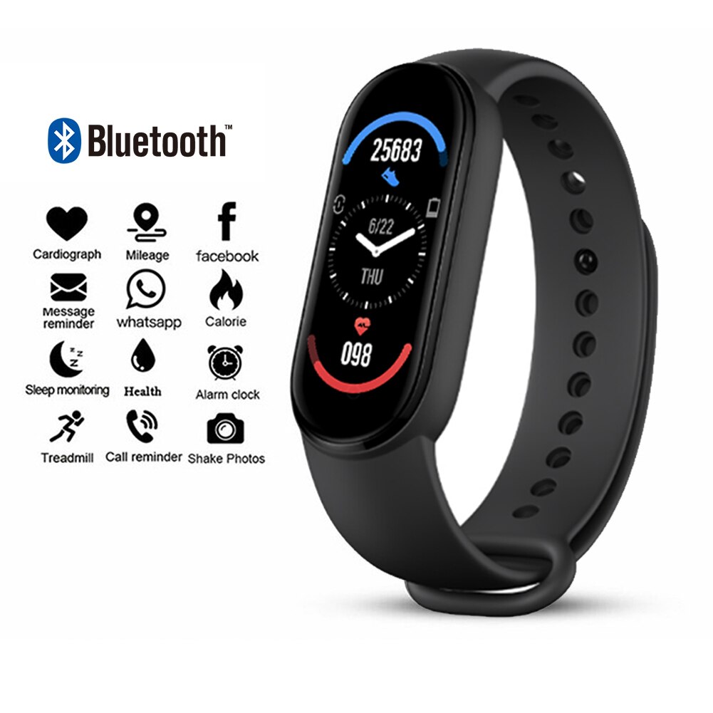 M6 smart ur mænd kvinder fitness armbånd tracker pulsmåler vandtæt sport smartwatch passer til xiaomi iphone android