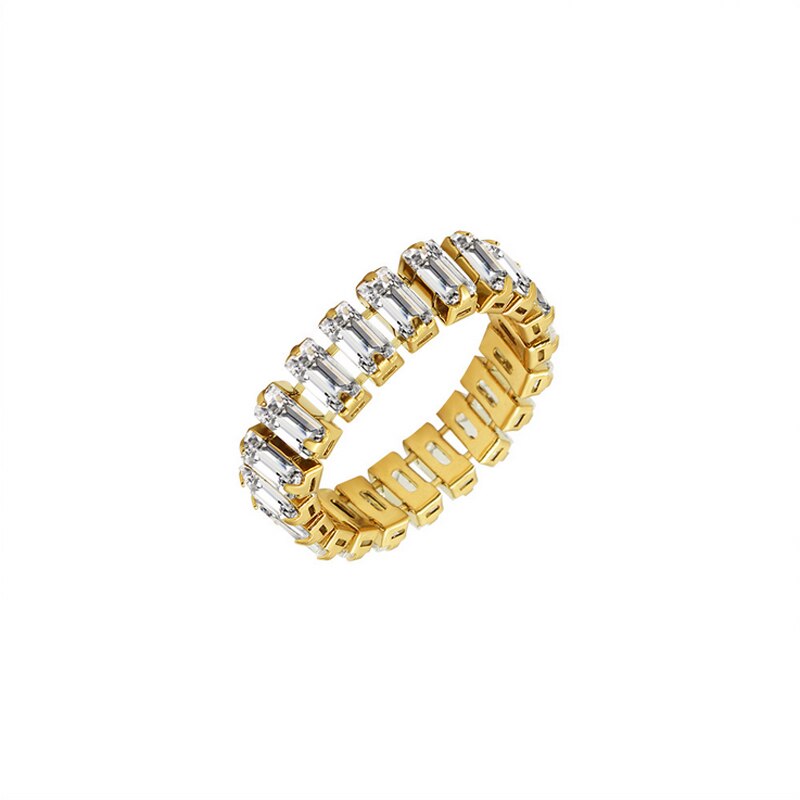 Rvs Ingelegd Een Cirkel Vierkante Kristallen Ring Voor Vrouwen Mode-sieraden Exquisite Gouden Kleur Liefde Ringen: 9