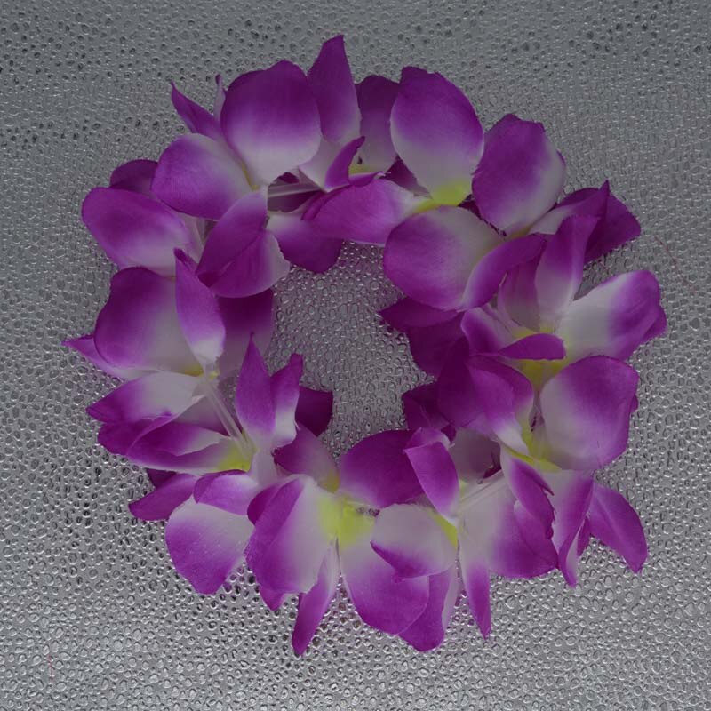 1 st hawaiianska konstgjorda blommor leis krans halsband krans självhäftande klänning hawaii strandfest dekoration påsk: Lila huvud leis