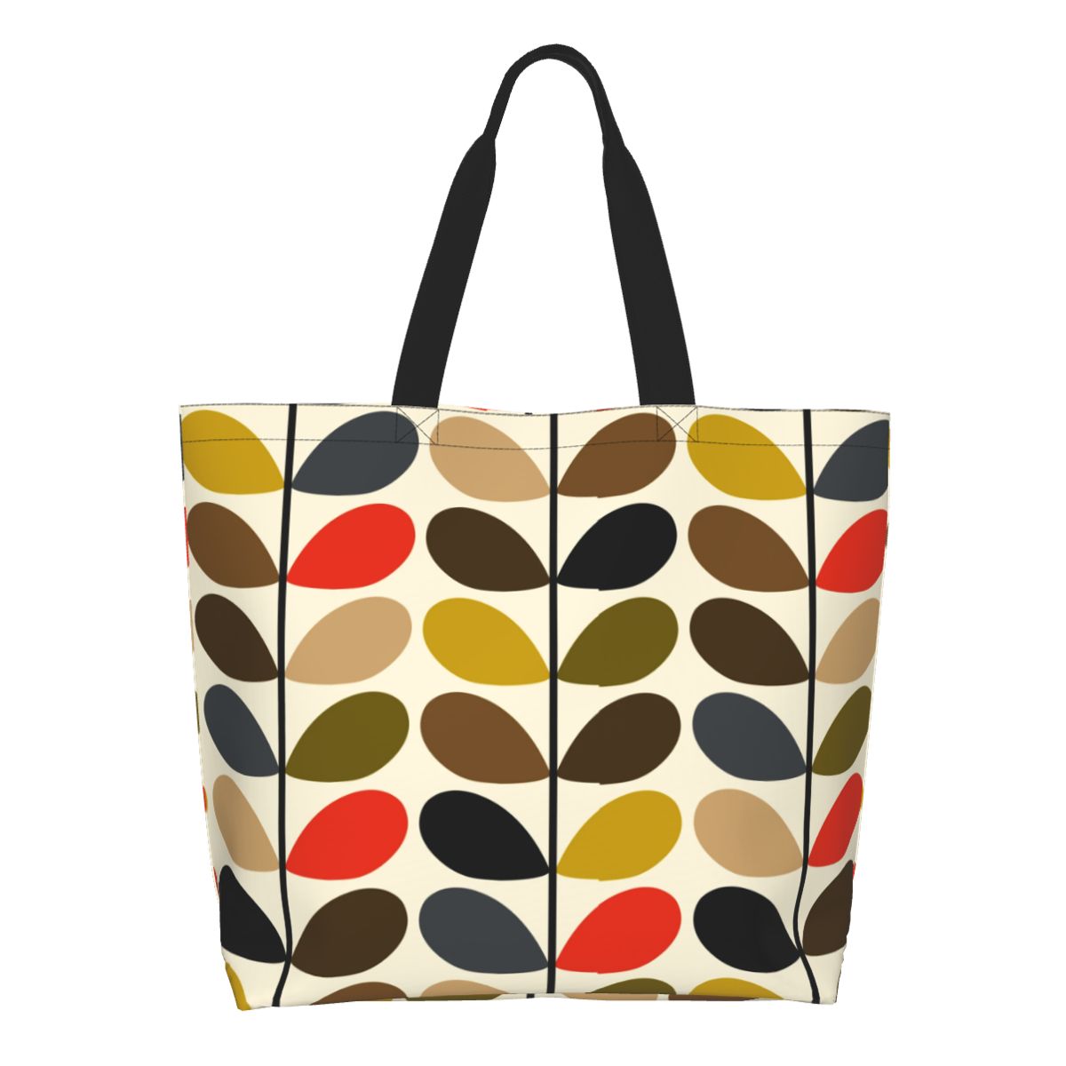 Orla Kiely Abstract Multi Stem Canvas Shopping Bag Big Capacity Grocery Mid Century Scandinavian Geometric Shopper Tote Bags: Navy Blue