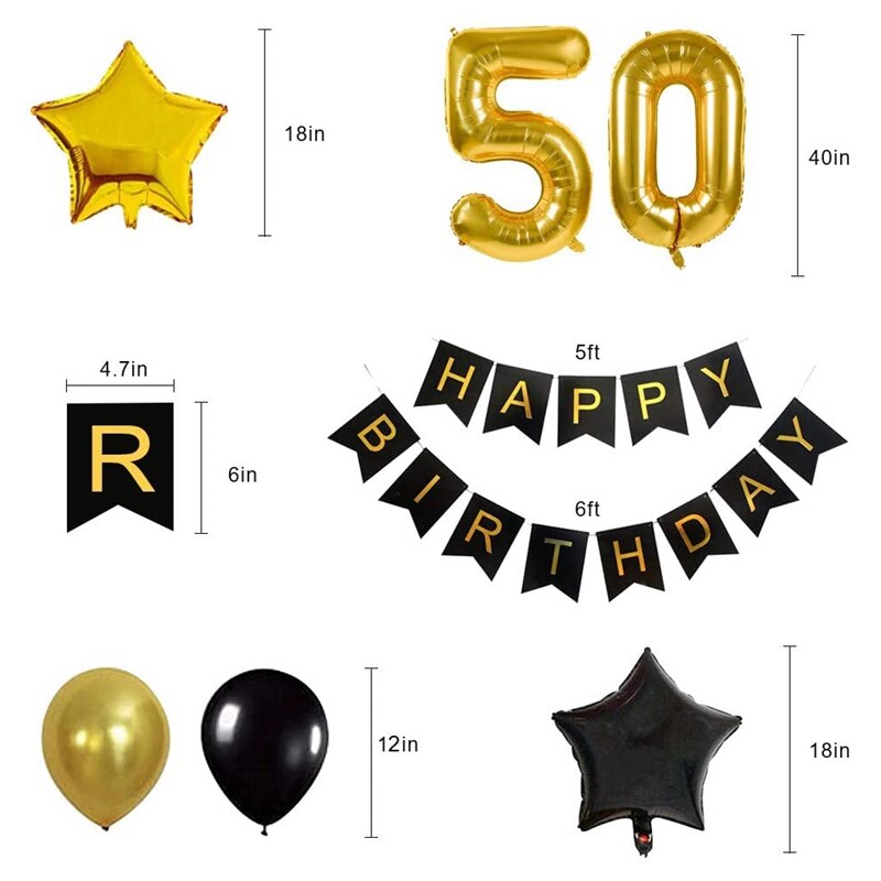 50Th Birthday Party Decor Kit Happy Birthday Balloon Banner Number "50" Balloons Mylar Foil and Ballons Party Supplies